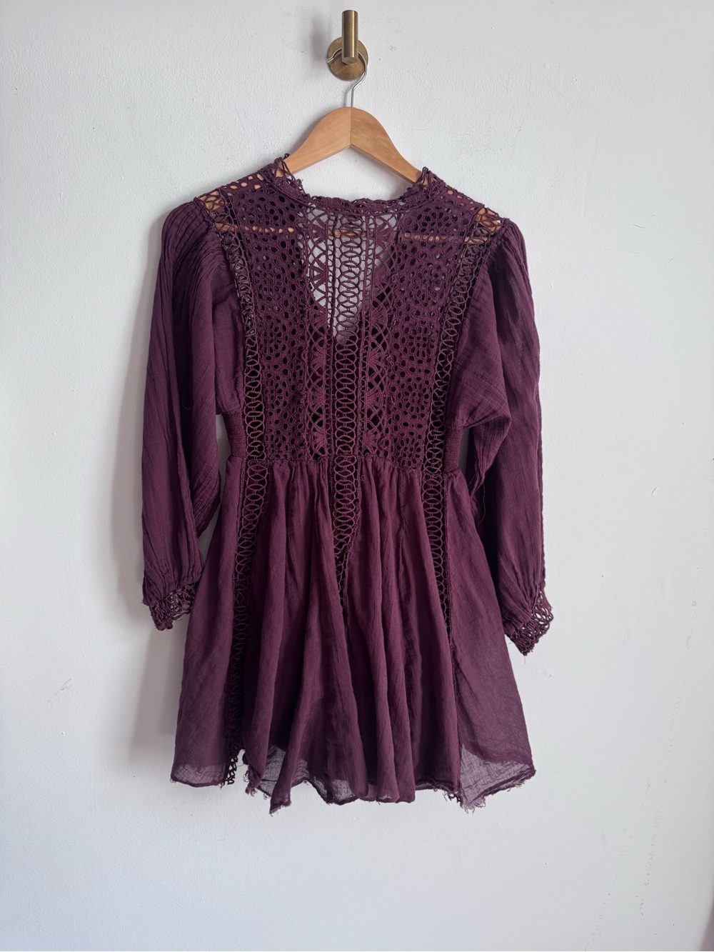 Free People One Karma Eyelet Mini Dress In Burgundy S - Picture 3 of 8